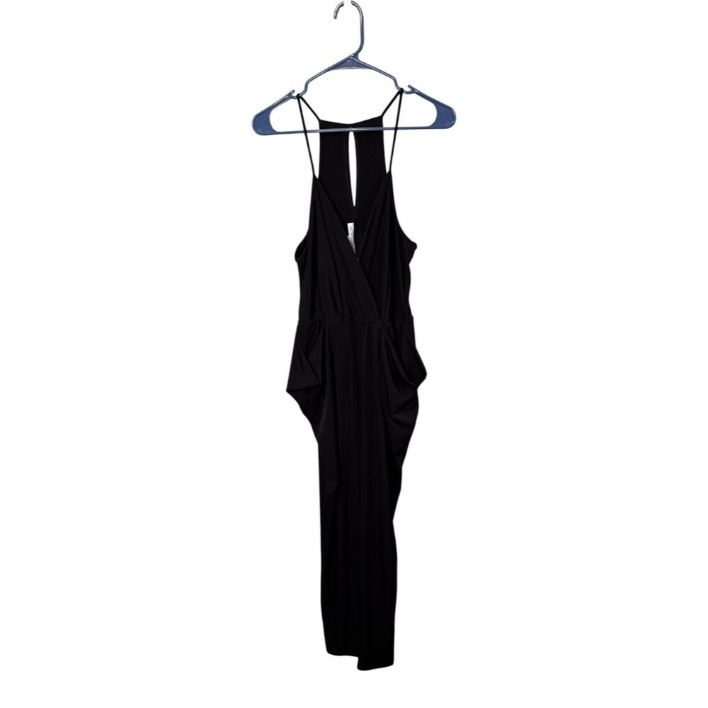 BCBGeneration Black Jumpsuit Medium Harem Drape Surplice Keyback